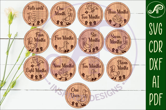 Goose themed Baby monthly milestone discs SVG laser engraved SVG APInspireddesigns 