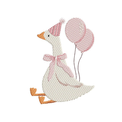 Goose with Birthday Party Balloons Machine Embroidery Design, 4 sizes, Instant Download Embroidery/Applique DESIGNS Nino Nadaraia 