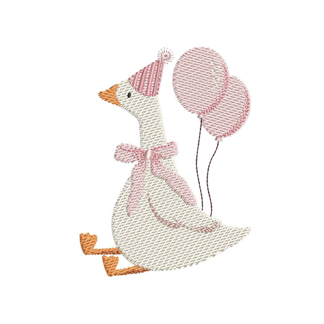 Goose with Birthday Party Balloons Machine Embroidery Design, 4 sizes, Instant Download Embroidery/Applique DESIGNS Nino Nadaraia 