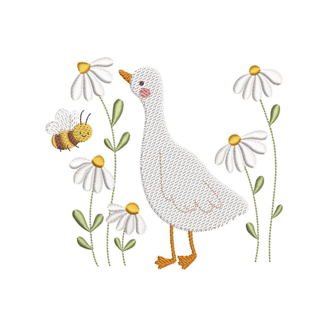 Goose with Daisies and Bee Machine Embroidery Design for Farmhouse Decor Digital File Embroidery/Applique DESIGNS Nino Nadaraia 