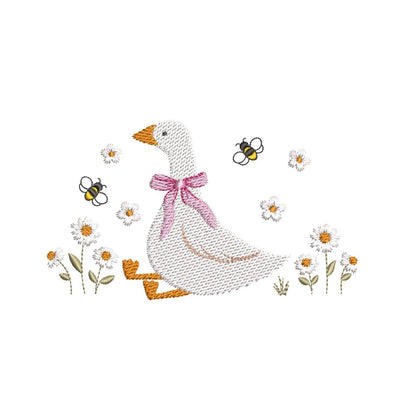 Goose with Daisies and Bees Machine Embroidery Design, 4 sizes, Instant Download Embroidery/Applique DESIGNS Nino Nadaraia 