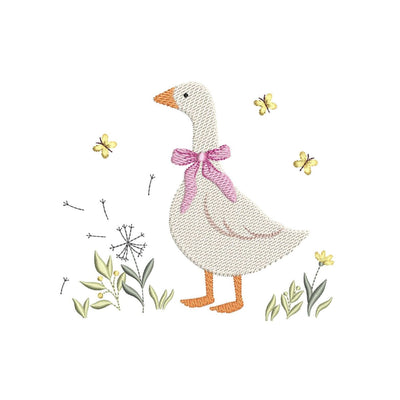 Goose with Pink Bow and Dandelions Machine Embroidery Design, 4 sizes, Instant Download Embroidery/Applique DESIGNS Nino Nadaraia 