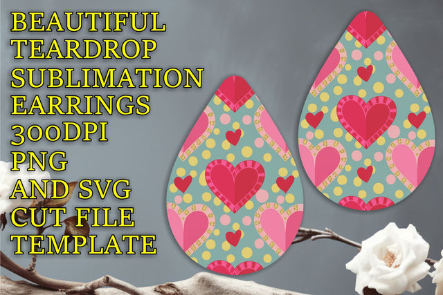 Gorgeous earring design, high-quality sublimation PNG, Heart Sublimation HoodArtCraft 