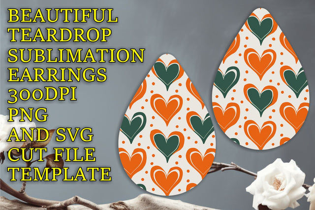 Gorgeous earring design, ready for sublimation projects, Heart Sublimation HoodArtCraft 