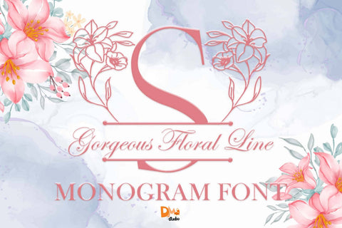 Gorgeous Floral Line Monogram Font Dm Letter Studio 