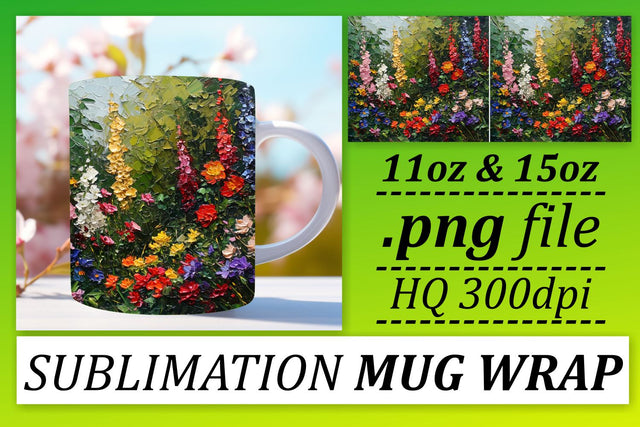 Gorgeous Oil Painted Flowers Mug Wrap - 11oz & 15oz Sublimation afrosvg 