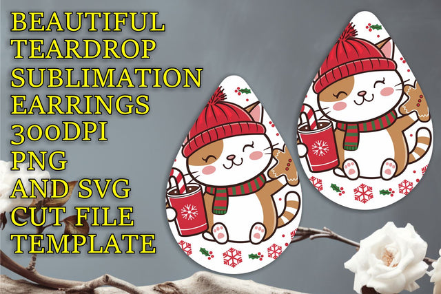 Gorgeous teardrop earrings file, ready for crafting, Christmas Sublimation HoodArtCraft 