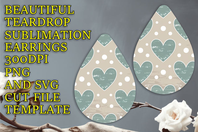 Gorgeous teardrop earrings file, ready for crafting, Heart Sublimation HoodArtCraft 