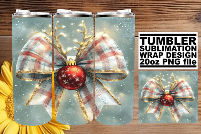 Gorgeous tumbler wrap, great for unique gift ideas! , Christmas Bow Sublimation afrosvg 