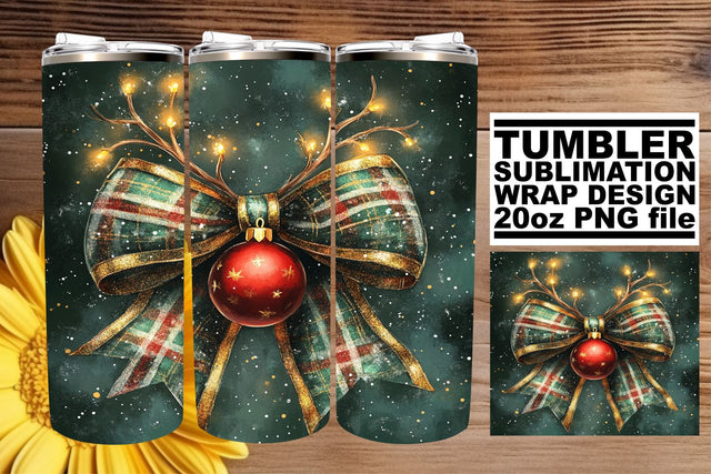 Gorgeous tumbler wrap, ideal for enhancing your designs! , Christmas Bow Sublimation afrosvg 