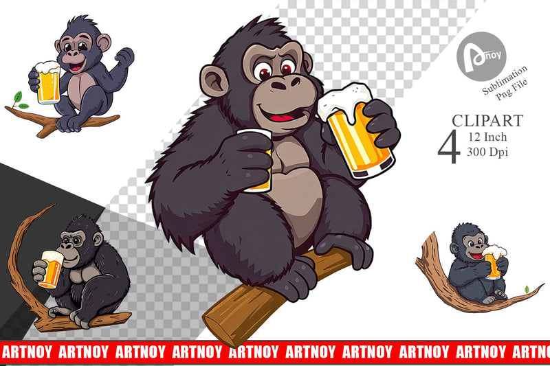 Gorilla Beer Day Clipart Sublimation artnoy 