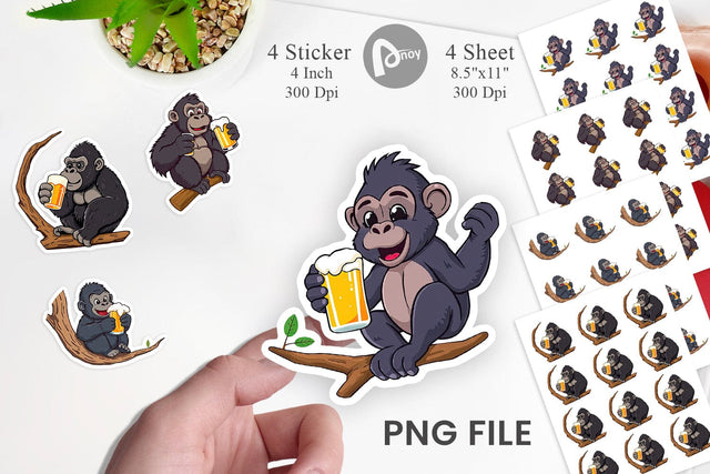 Gorilla Beer Day Sticker Sublimation artnoy 