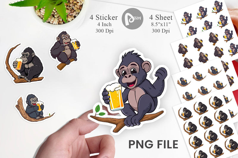 Gorilla Beer Day Sticker Sublimation artnoy 