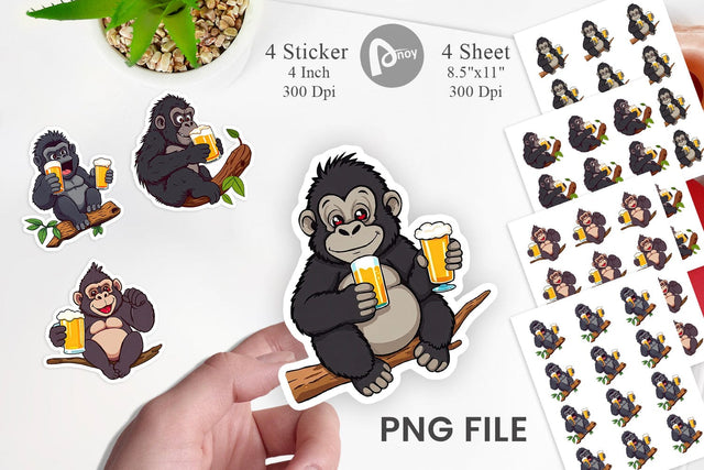 Gorilla Beer Day Sticker Sublimation artnoy 