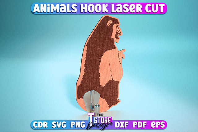 Gorilla Hook Laser Cut | Home Design | Wooden Animals Hook | CNC File SVG The T Store Design 