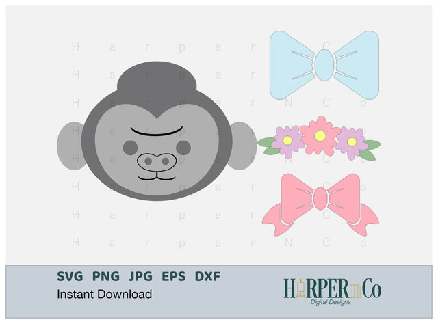 Gorilla with Bows and Flowers SVG PNG Cut EPS File SVG HarperNCo 