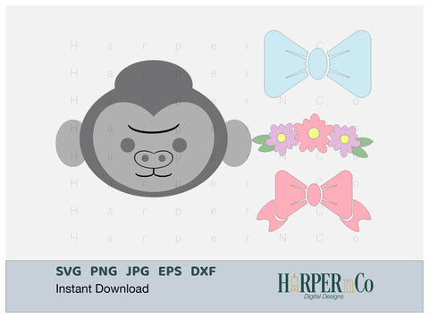 Gorilla with Bows and Flowers SVG PNG Cut EPS File SVG HarperNCo 
