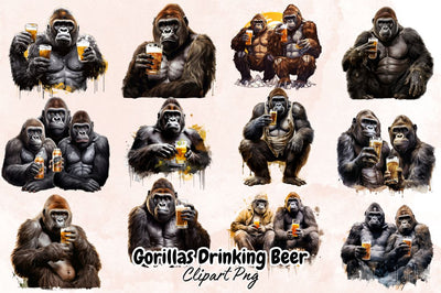 Gorillas Drinking Beer Clipart Bundle Sublimation Designangry 
