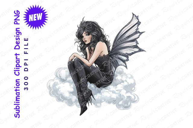 Goth fairy sitting on cloud clipart png Sublimation Regulrcrative 