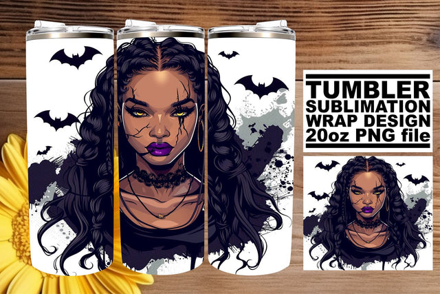 Gothic African American Woman Halloween Tumbler Design Sublimation afrosvg 