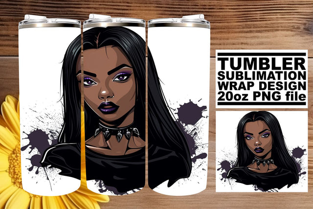 Gothic African American Woman Halloween Tumbler Design Sublimation afrosvg 