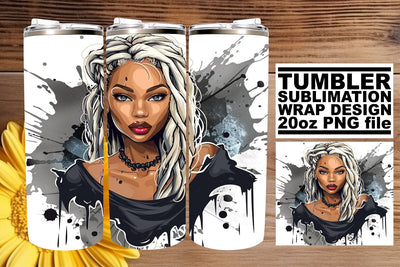 Gothic Afro Woman Watercolor Halloween Tumbler Wrap Sublimation afrosvg 
