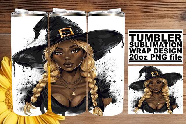 Gothic Afro Woman Watercolor Halloween Tumbler Wrap Sublimation afrosvg 