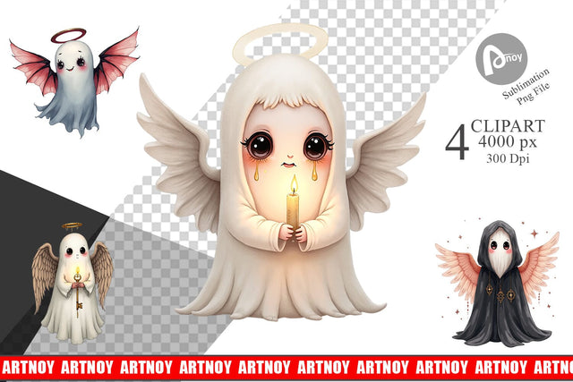 Gothic Angel Ghosts Clipart Sublimation artnoy 