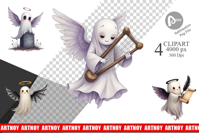 Gothic Angel Ghosts Clipart Sublimation artnoy 