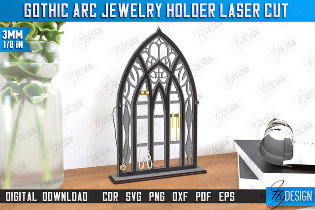 Gothic Arc Jewelry Holder Laser Cut | Gothic Window | Gothic Style | Window Frame | Gothic Window Arches | CNC File SVG Fly Design 