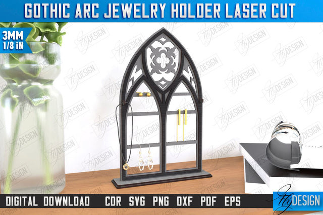 Gothic Arc Jewelry Holder Laser Cut | Gothic Window | Gothic Style | Window Frame | Gothic Window Arches | CNC File SVG Fly Design 