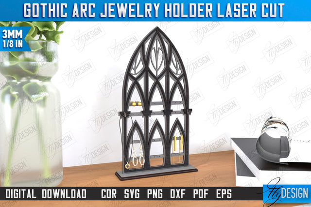 Gothic Arc Jewelry Holder Laser Cut | Gothic Window | Gothic Style | Window Frame | Gothic Window Arches | CNC File SVG Fly Design 
