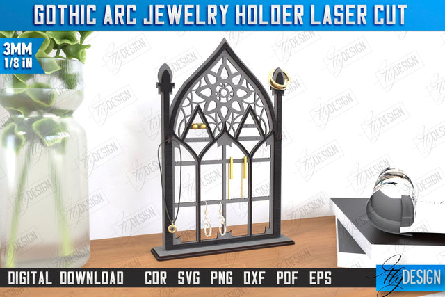 Gothic Arc Jewelry Holder Laser Cut | Gothic Window | Gothic Style | Window Frame | Gothic Window Arches | CNC File SVG Fly Design 