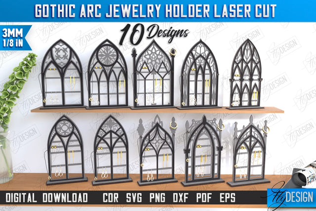 Gothic Arc Jewelry Holders Laser Cut Bundle | Gothic Window | Gothic Style | Window Frame | Gothic Window Arches | CNC Files SVG Fly Design 