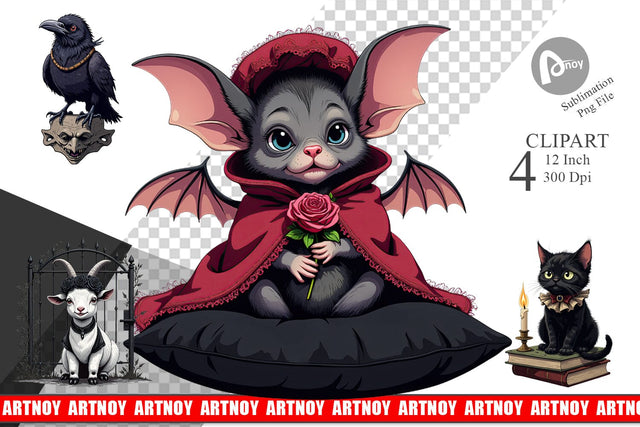 Gothic Baby Animals Clipart Sublimation artnoy 