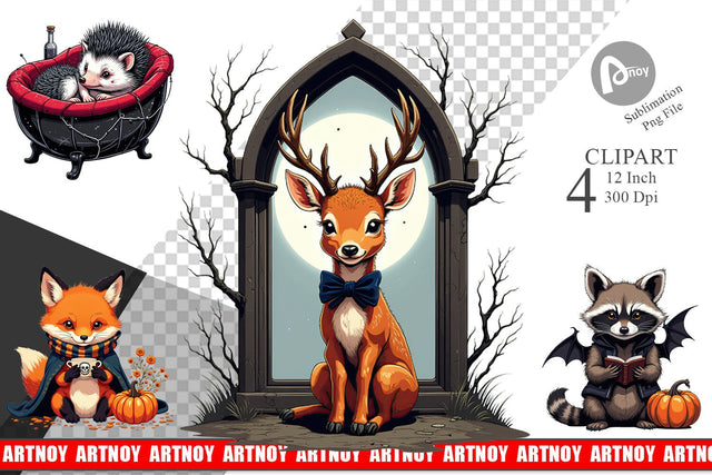 Gothic Baby Animals Clipart Sublimation artnoy 