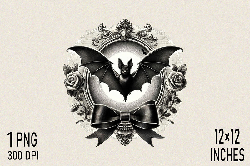 Gothic bat and roses PNG Sublimation Clipart Sublimation SVGArt 