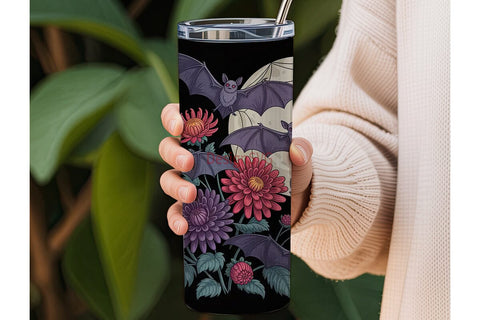 Gothic Bat & Floral 20oz Tumbler Wrap Sublimation DesignSVG 