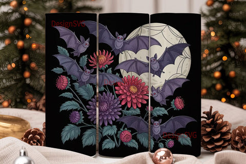 Gothic Bat & Floral 20oz Tumbler Wrap Sublimation DesignSVG 