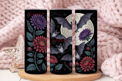 Gothic Bat & Floral 20oz Tumbler Wrap Sublimation DesignSVG 