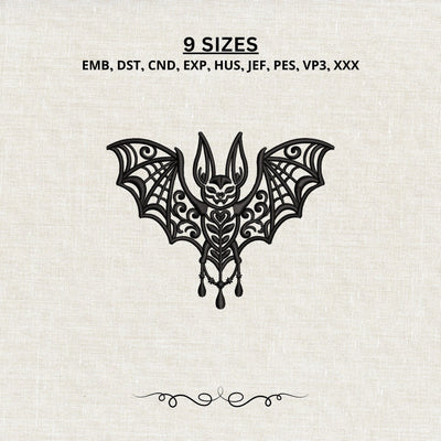 Gothic Bat Machine Embroidery Design Ornamental Halloween Bat PES DST Stitch Files Pattern Embroidery/Applique DESIGNS PatternFeed8 