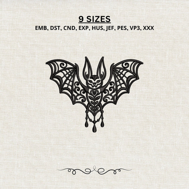 Gothic Bat Machine Embroidery Design Ornamental Halloween Bat PES DST Stitch Files Pattern Embroidery/Applique DESIGNS PatternFeed8 