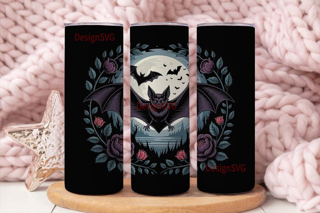 Gothic Bat Moonlit Tumbler Wrap Sublimation DesignSVG 