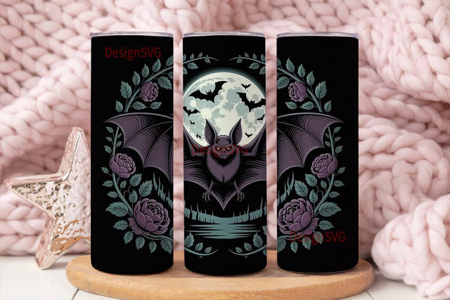 Gothic Bat Moonlit Tumbler Wrap Sublimation DesignSVG 