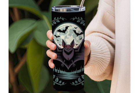 Gothic Bat Moonlit Tumbler Wrap Sublimation DesignSVG 