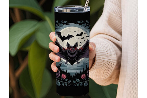 Gothic Bat Moonlit Tumbler Wrap Sublimation DesignSVG 