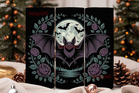 Gothic Bat Moonlit Tumbler Wrap Sublimation DesignSVG 