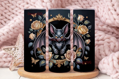 Gothic Bat & Roses 20oz Tumbler Wrap Sublimation DesignSVG 