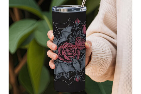 Gothic Bat & Roses 20oz Tumbler Wrap Sublimation DesignSVG 