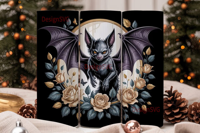 Gothic Bat & Roses 20oz Tumbler Wrap Sublimation DesignSVG 